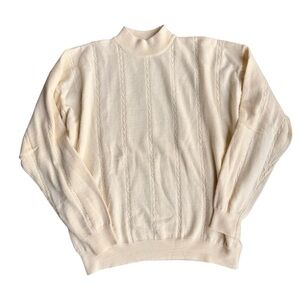 Claiborne Cream Merino Wool Mock Neck Knit Sweater